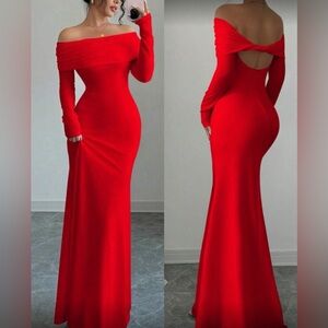 Elegant Off-Shoulder Red Evening Gown